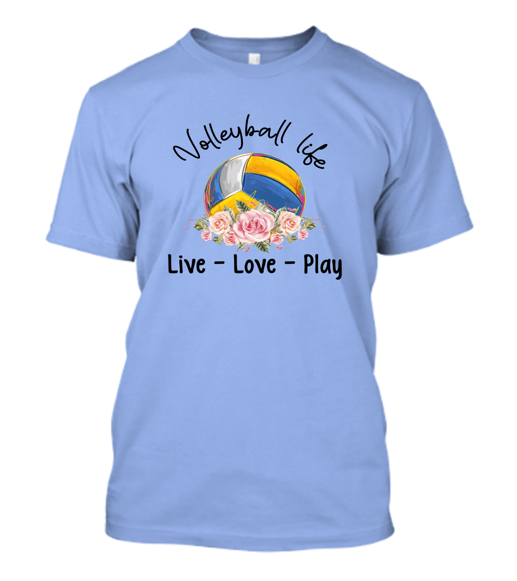 Volleyball Life Live Love Play Floral Volleyball With Roses T-Shirt