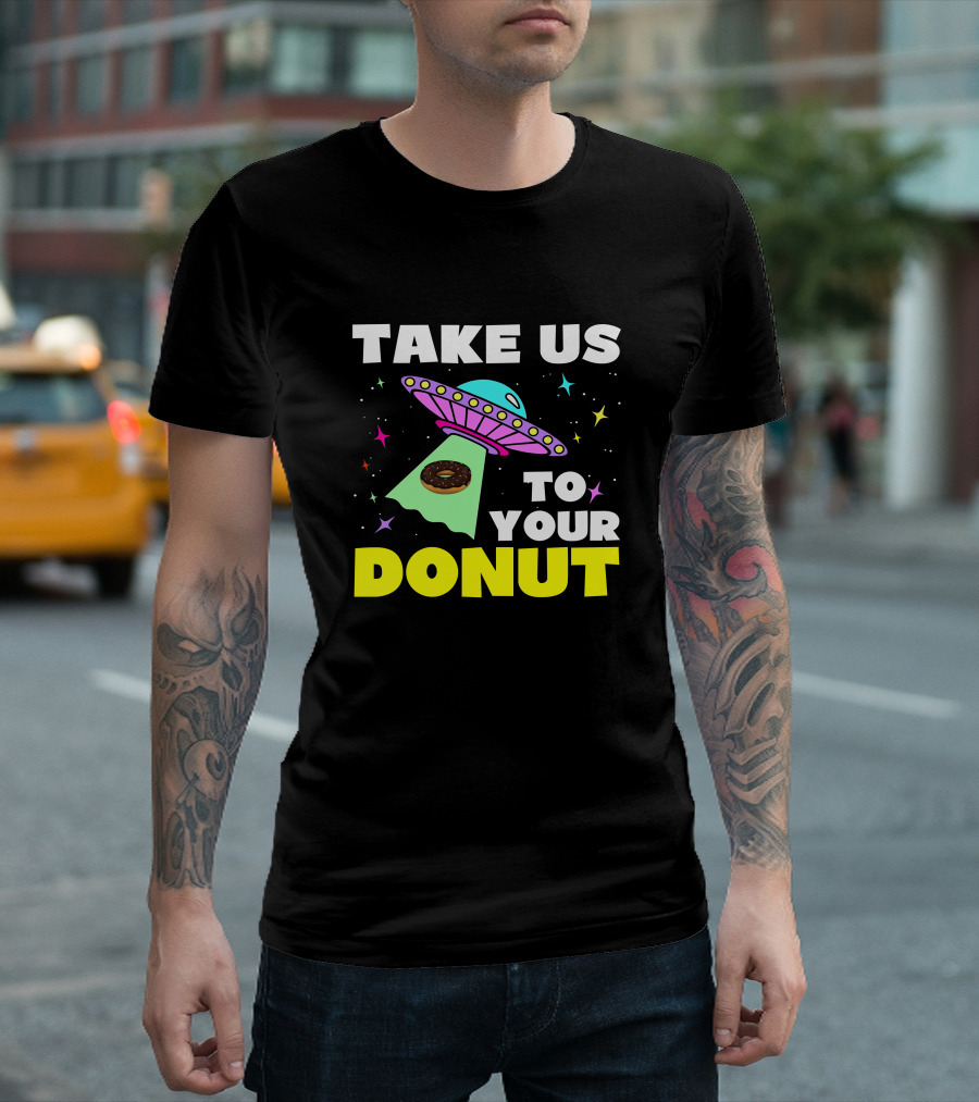 TAKE US TO YOUR DONUT UFO PINK STARS T-Shirt
