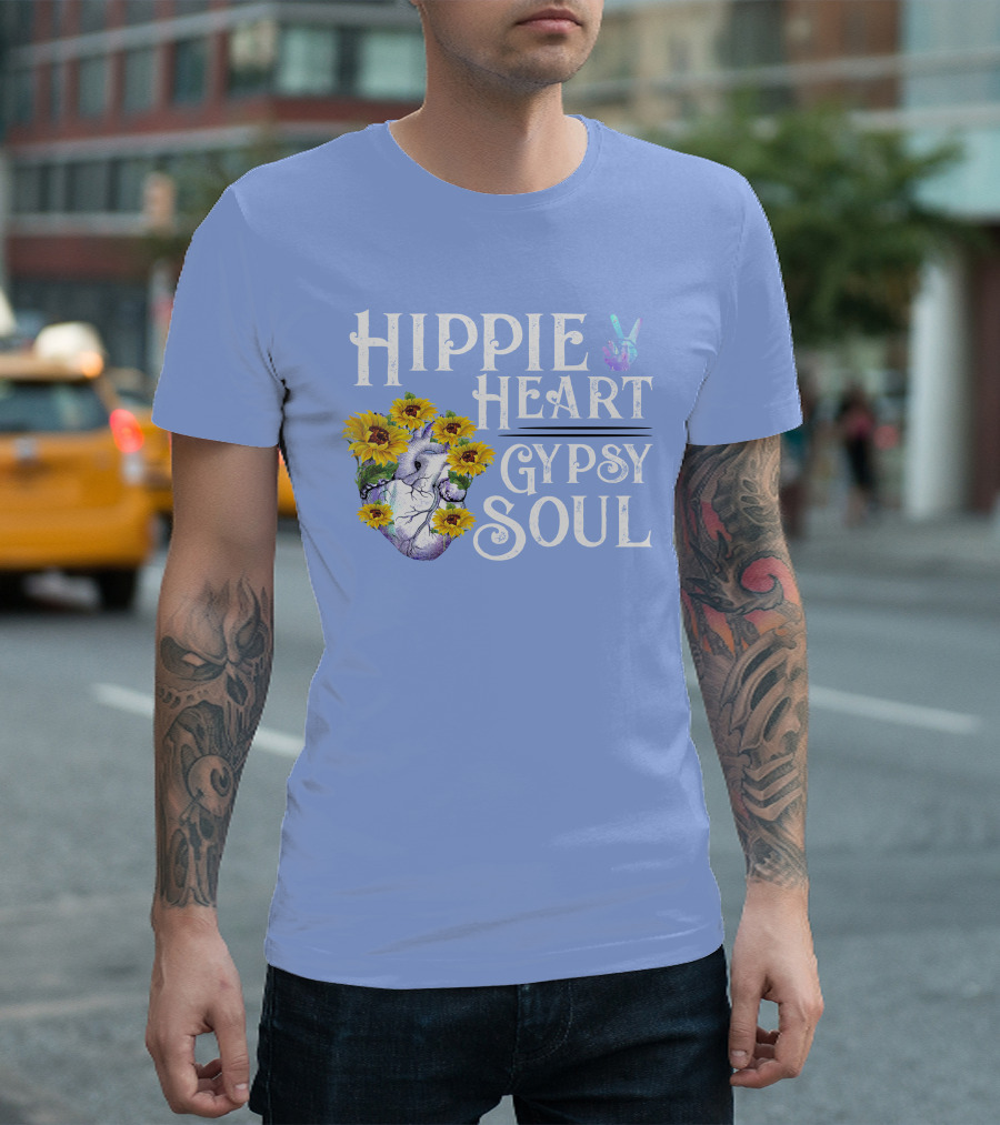 Hippie Heart Gypsy Soul Sunflower Peace Sign T-Shirt