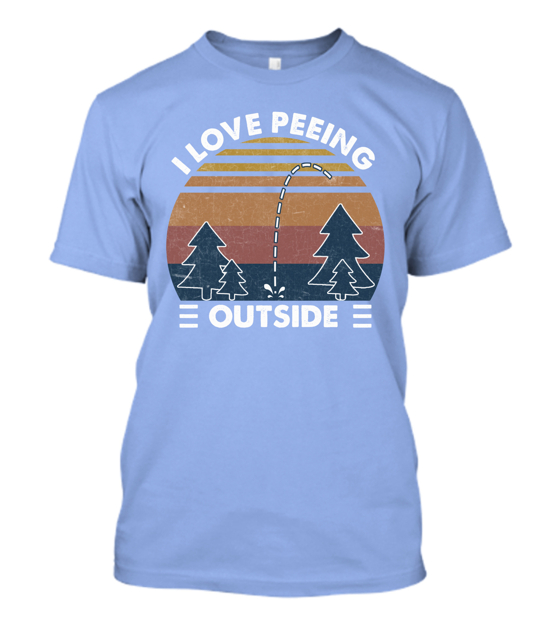 I Love Peeing Outside Retro Forest Sunset Trees Scene T-Shirt
