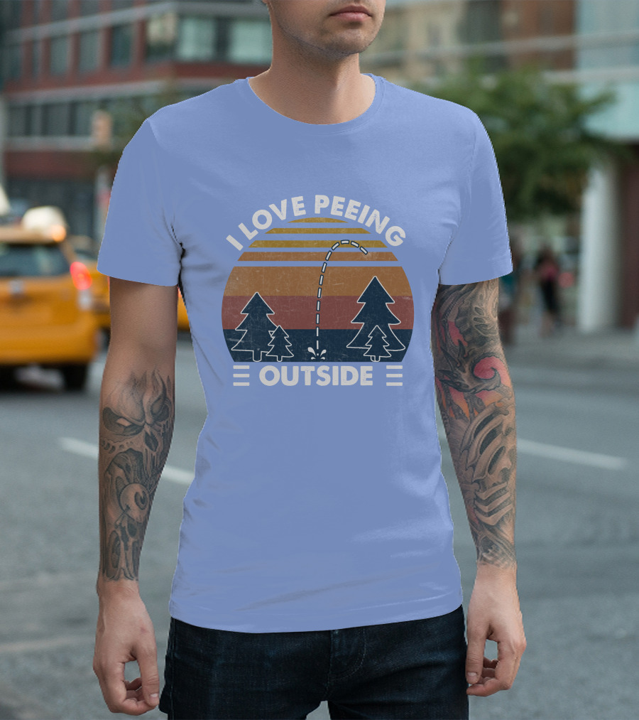 I Love Peeing Outside Retro Forest Sunset Trees Scene T-Shirt