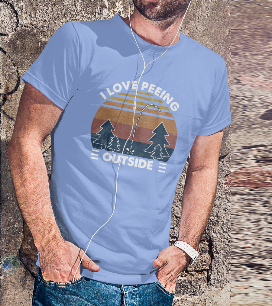 I Love Peeing Outside Retro Forest Sunset Trees Scene T-Shirt