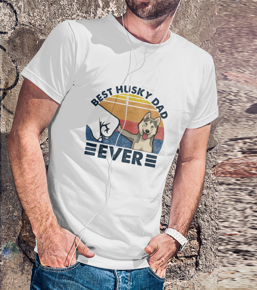 Best Husky Dad Ever Fist Bump Sunset Background T-Shirt