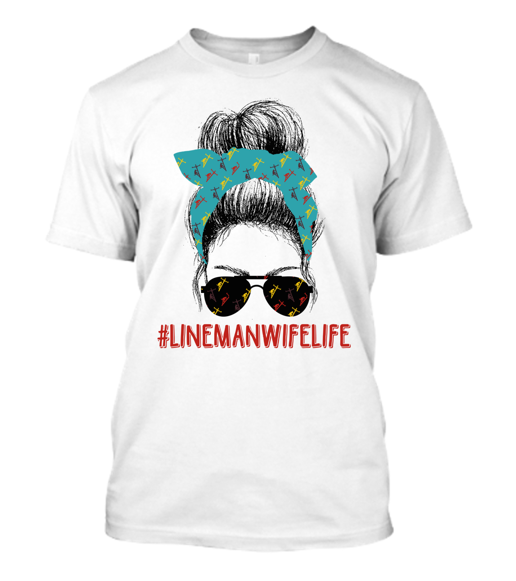 LINEMANWIFELIFE Blue Bandana Sunglasses Electric Lines T-Shirt