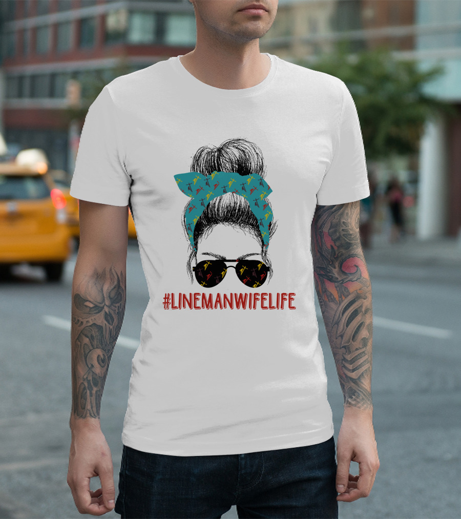 LINEMANWIFELIFE Blue Bandana Sunglasses Electric Lines T-Shirt