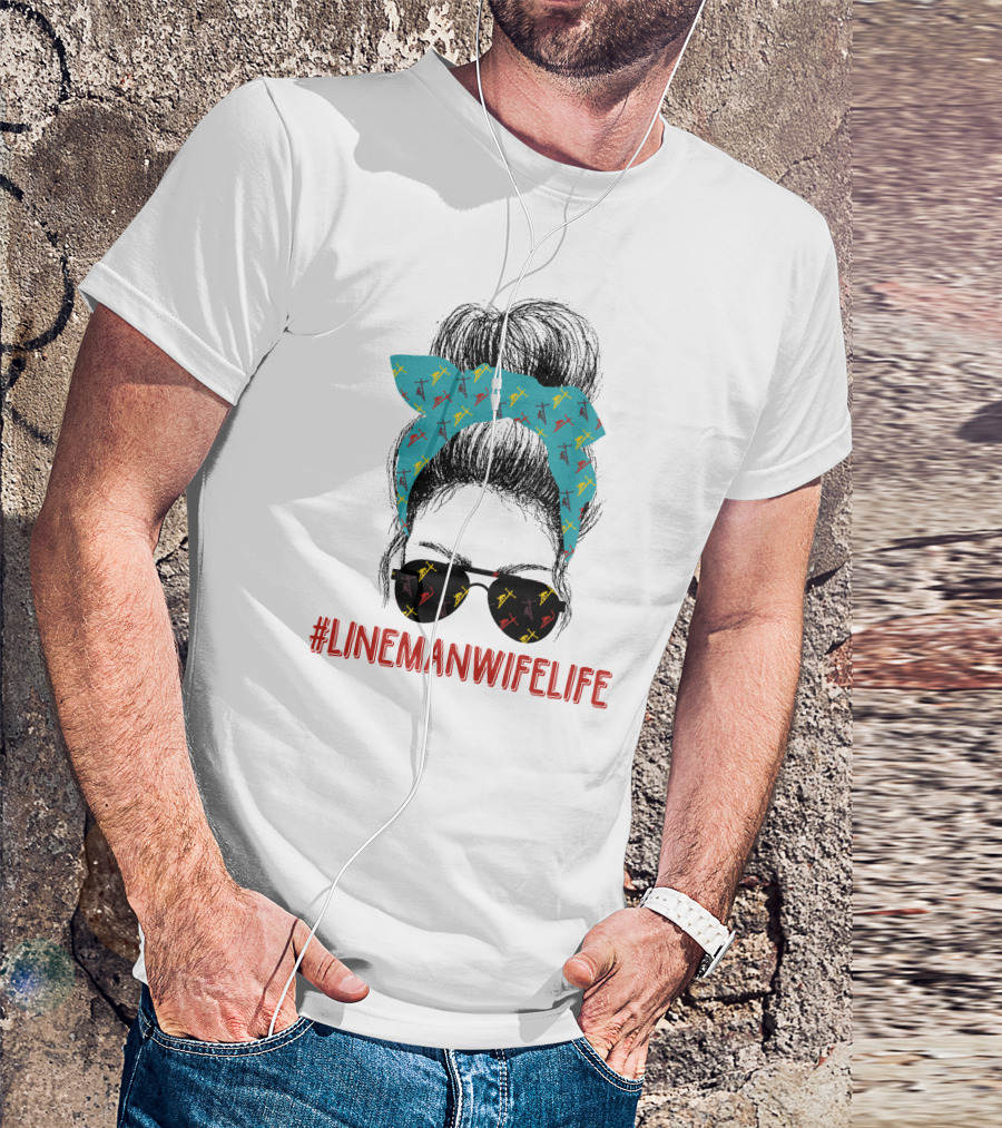 LINEMANWIFELIFE Blue Bandana Sunglasses Electric Lines T-Shirt