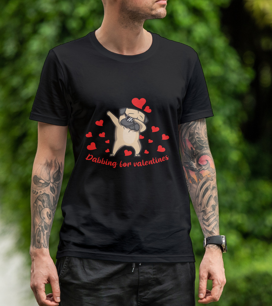 Dabbing For Valentines Funny Heart-Loving Dog T-Shirt