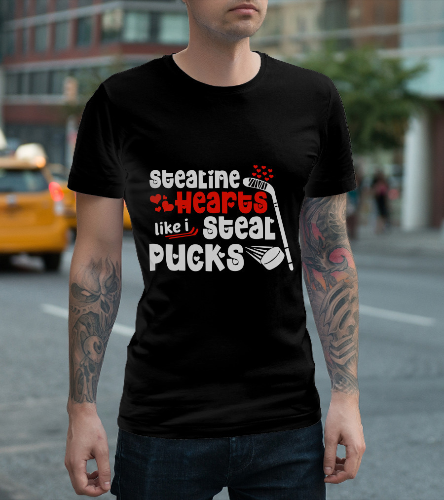 Stealing Hearts Like I Steal Pucks Valentines Day Hockey T-Shirt