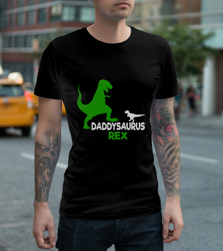 Daddysaurus Rex Dinosaur with Green and White T-Rex Figures T-Shirt