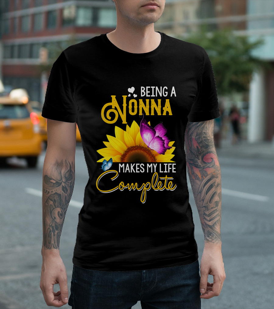 Being A Nonna Makes My Life Complete Sunflower Butterfly T-Shirt