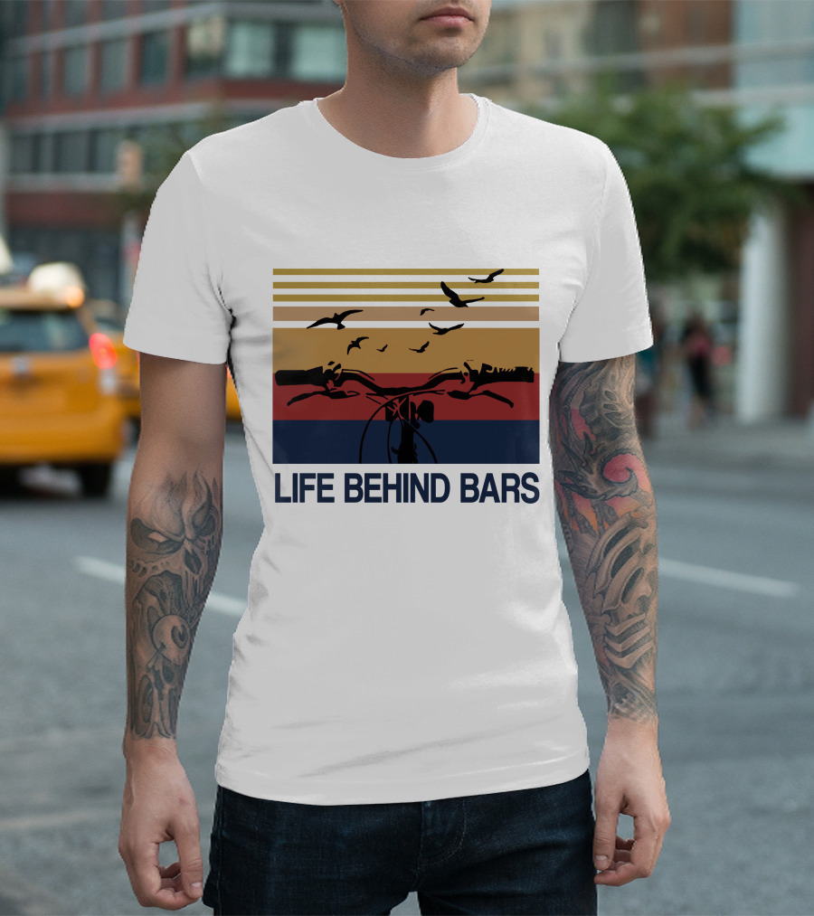 Life Behind Bars Cycling Birds Sun Stripe T-Shirt