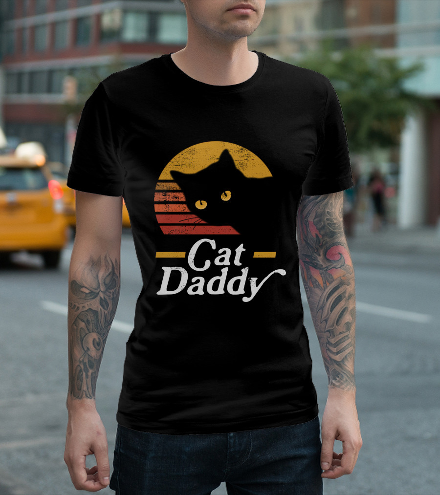 Cat Daddy Eighties Retro Sunset Style Cat T-Shirt