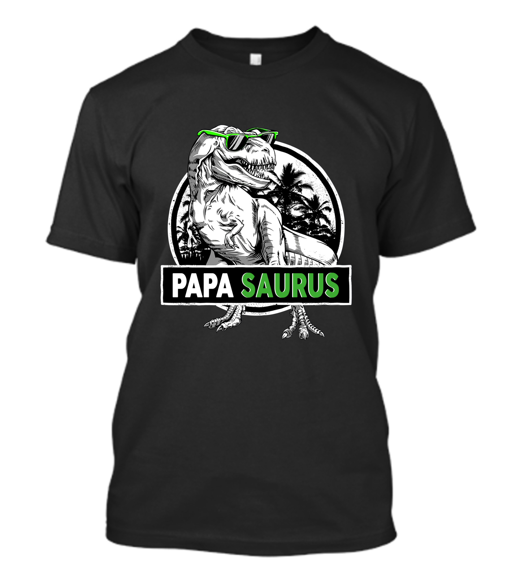 Papasaurus Rex Dinosaur With Sunglasses Tropical Scene T-Shirt
