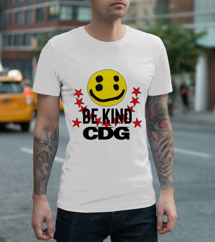CDG Be Kind Smiley Face Red Stars T-Shirt