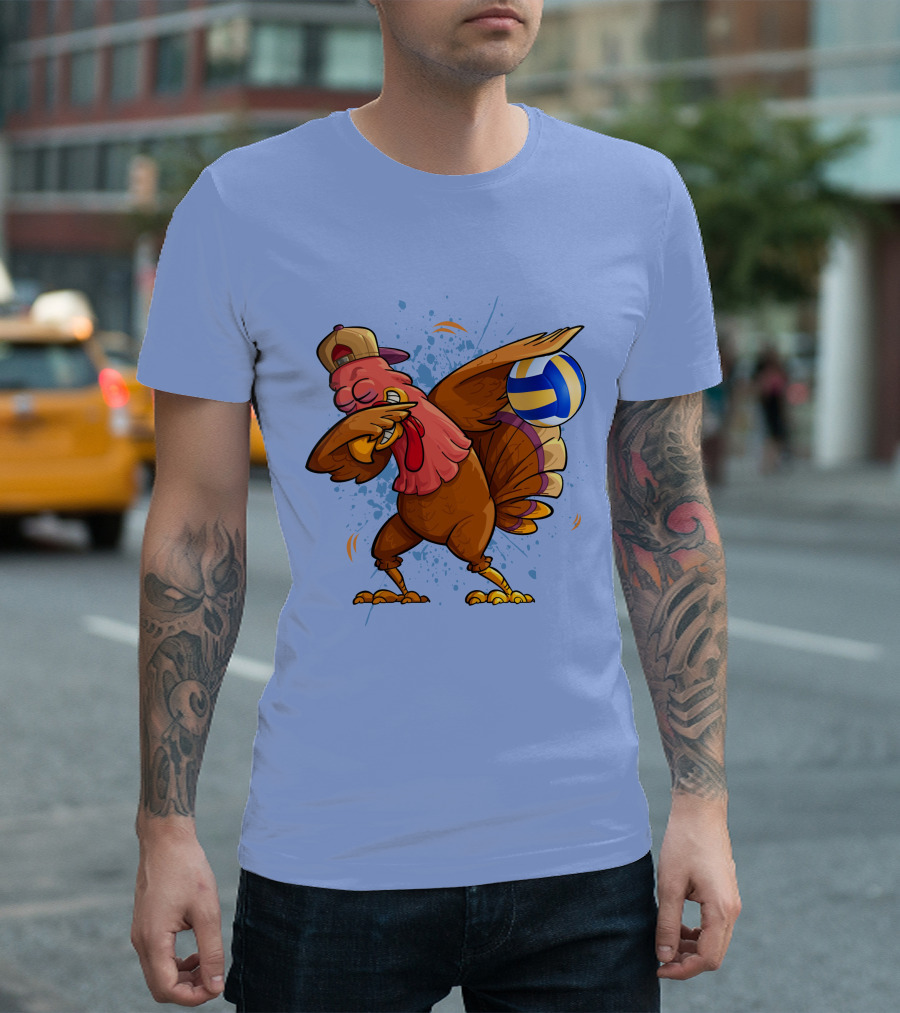 Dabbing Turkey with Volleyball in Cap T-Shirt