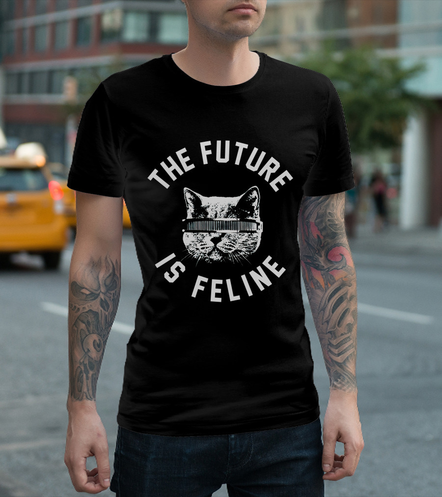 The Future Is Feline Cat with Retro Visor T-Shirt