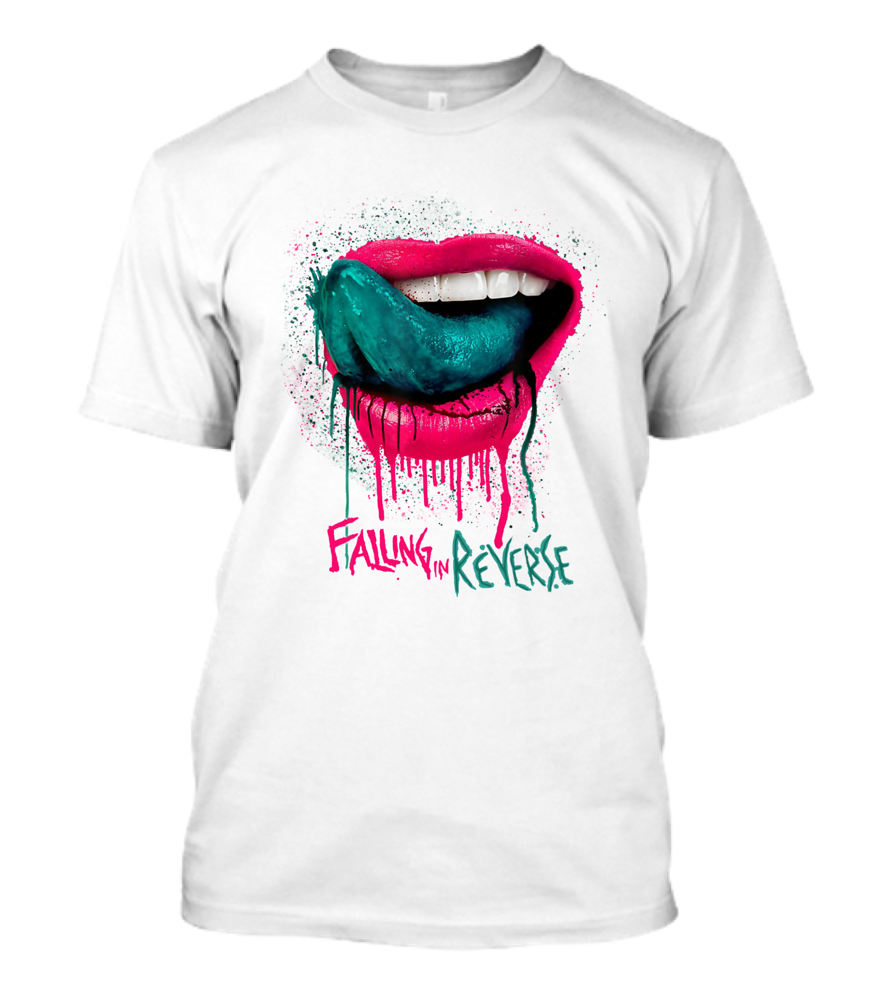 Falling In Reverse Lips Green Tongue Dripping Paint T-Shirt