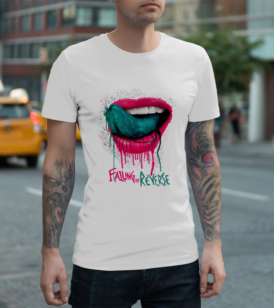 Falling In Reverse Lips Green Tongue Dripping Paint T-Shirt