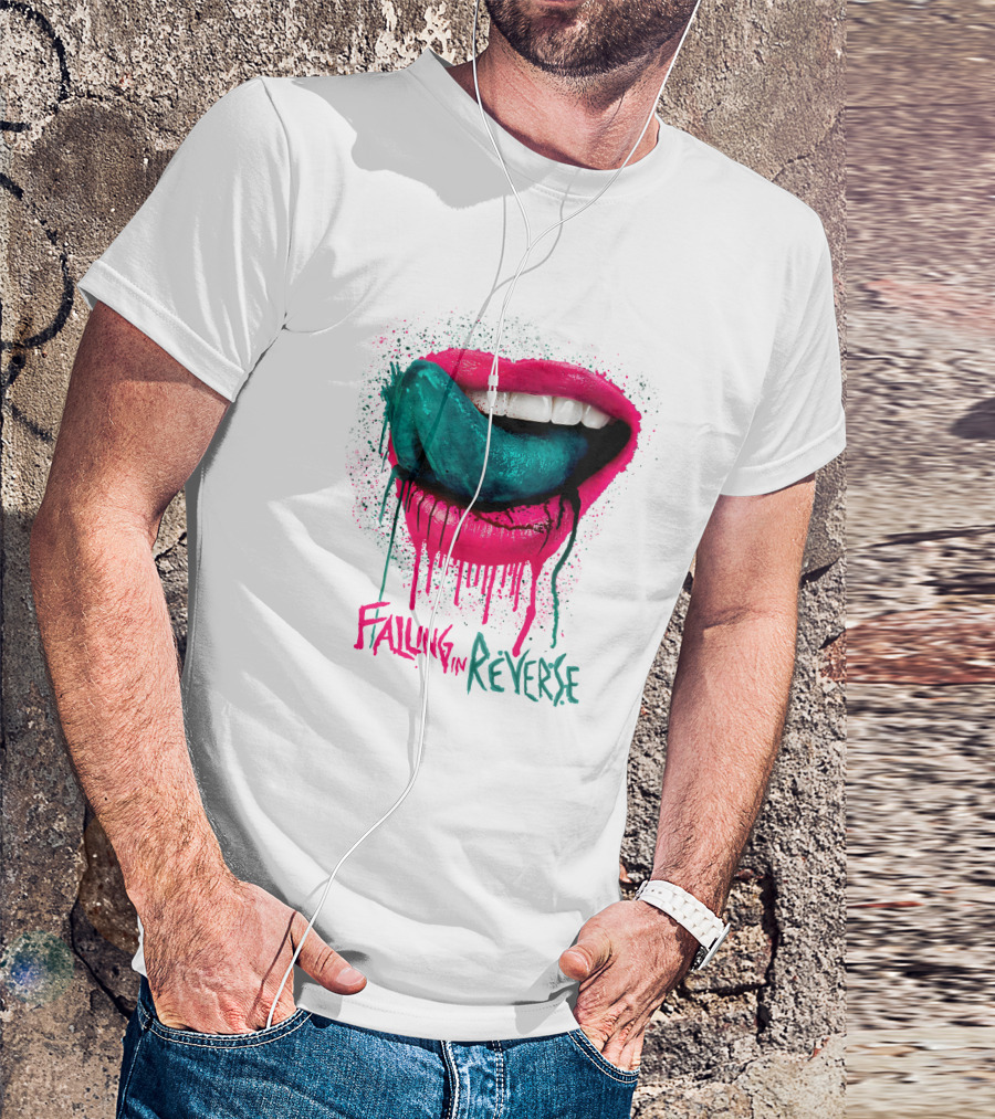 Falling In Reverse Lips Green Tongue Dripping Paint T-Shirt