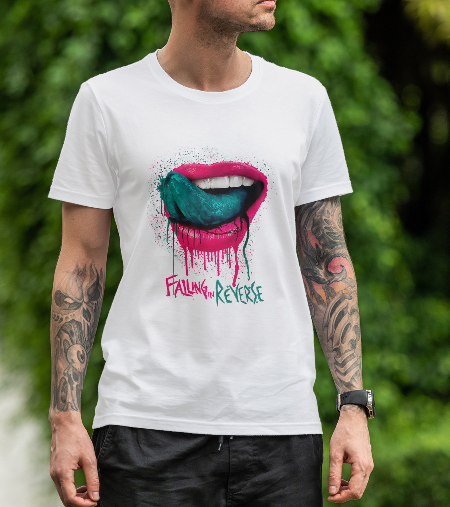 Falling In Reverse Lips Green Tongue Dripping Paint T-Shirt