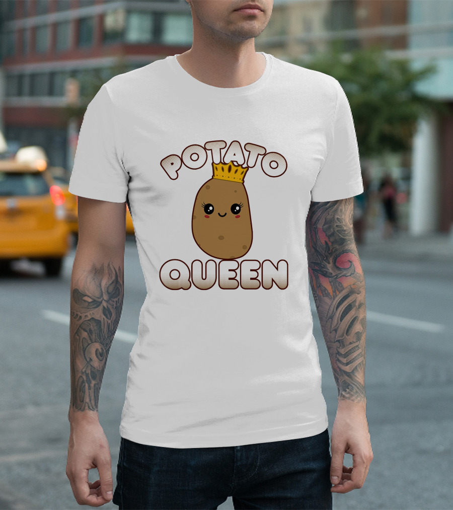 Potato Queen Funny Cute Kawaii Style Smiling Potato Purple T-Shirt