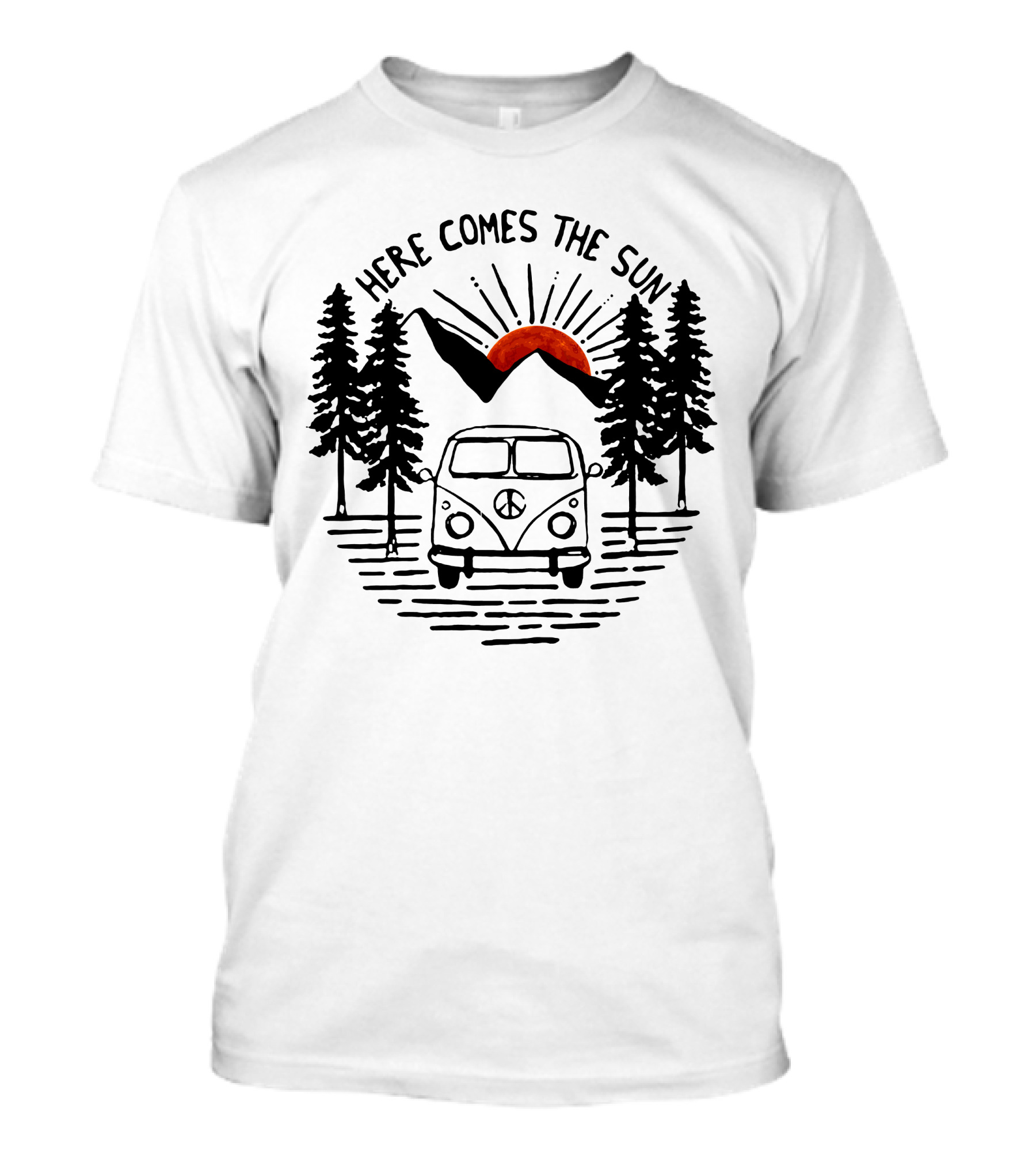 Here Comes The Sun Vintage Van Sunset Forest Scene T-Shirt