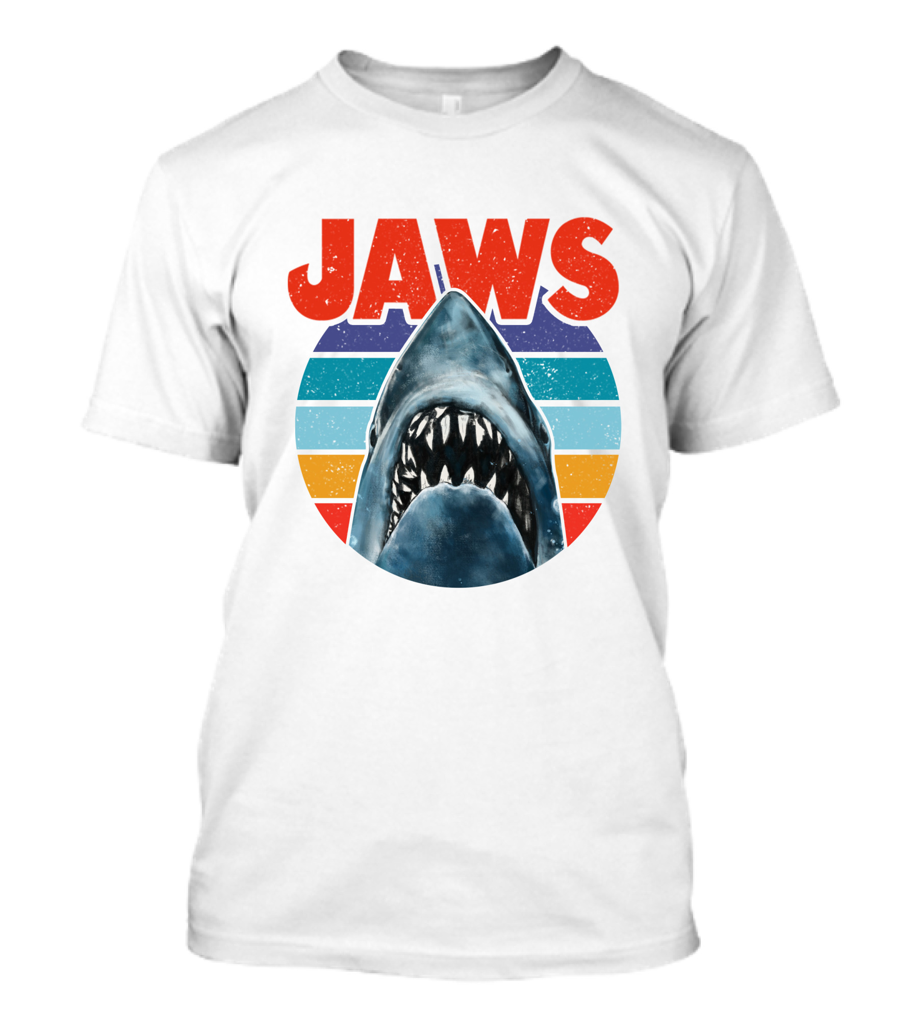 Jaws Shark Vintage Retro Colorful Stripes T-Shirt