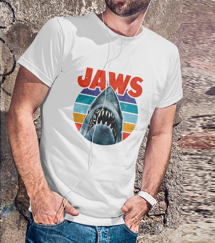 Jaws Shark Vintage Retro Colorful Stripes T-Shirt