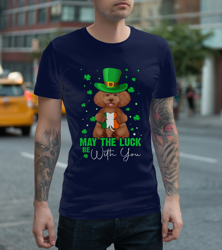 May The Luck Be With You St. Patrick’s Day Dog with Shamrock and Hat T-Shirt
