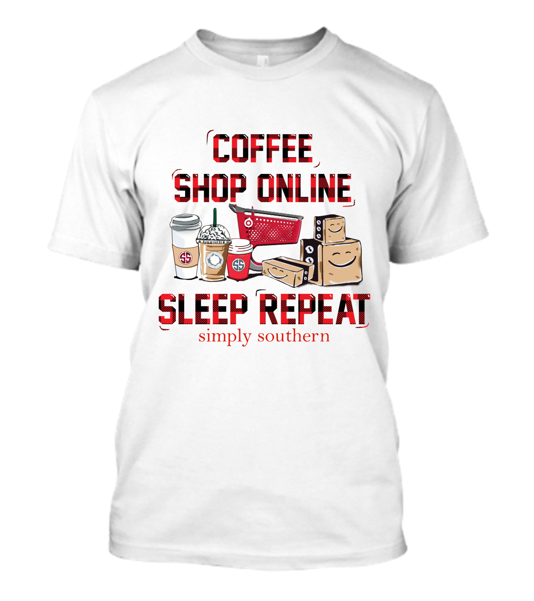 Coffee Shop Online Sleep Repeat Simply Southern Fun Shopping And Coffee Adventure T-Shirt