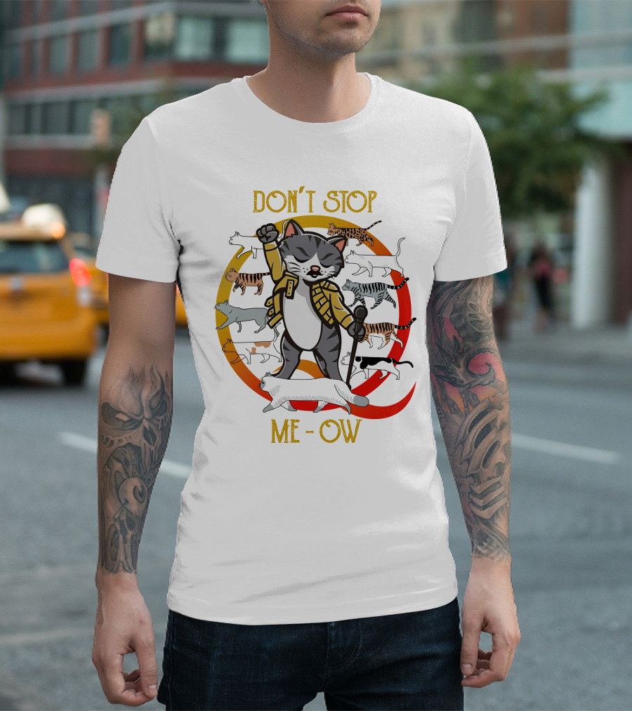 Don’t Stop Meow Retro Cats with Microphone and Red Circle T-Shirt