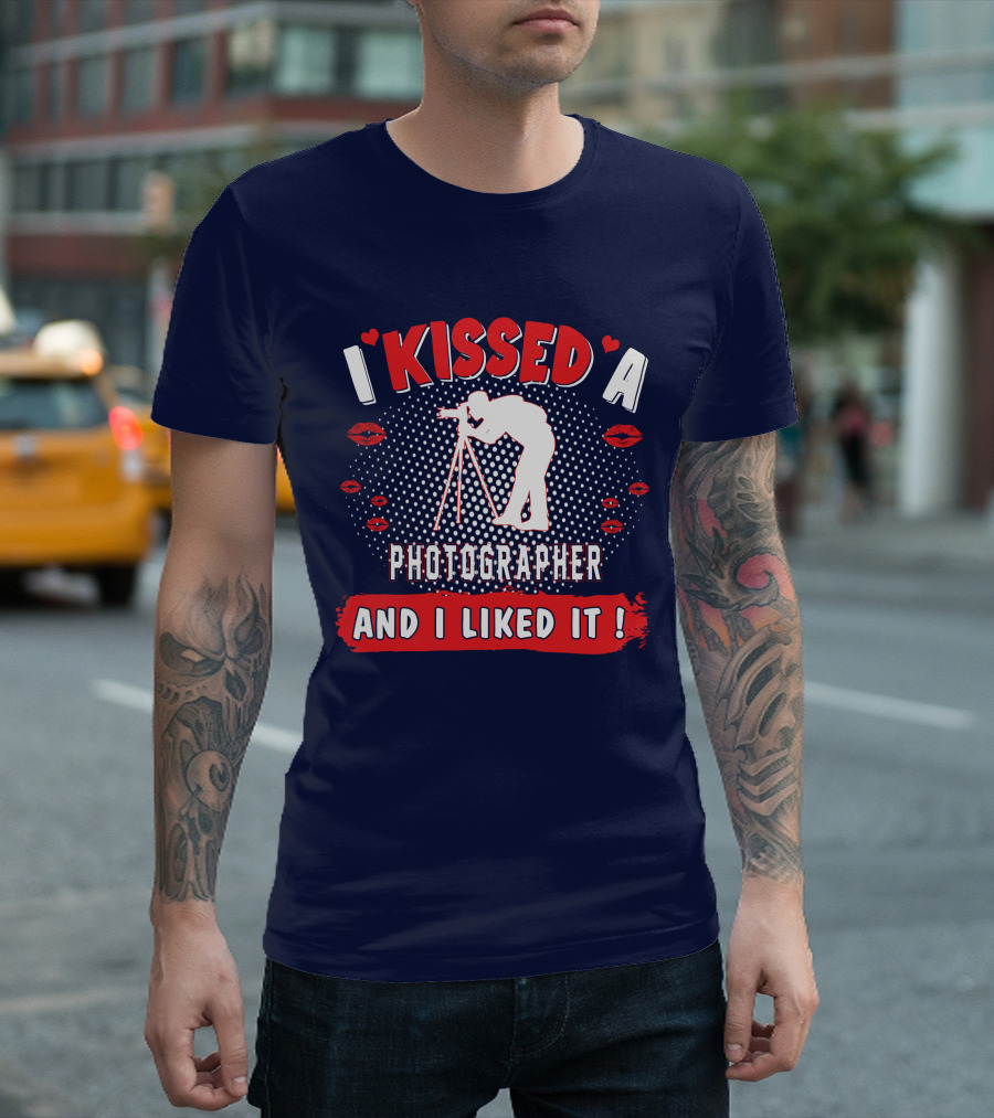 I Kissed A Photographer And I Liked It Camera Lips Dot T-Shirt