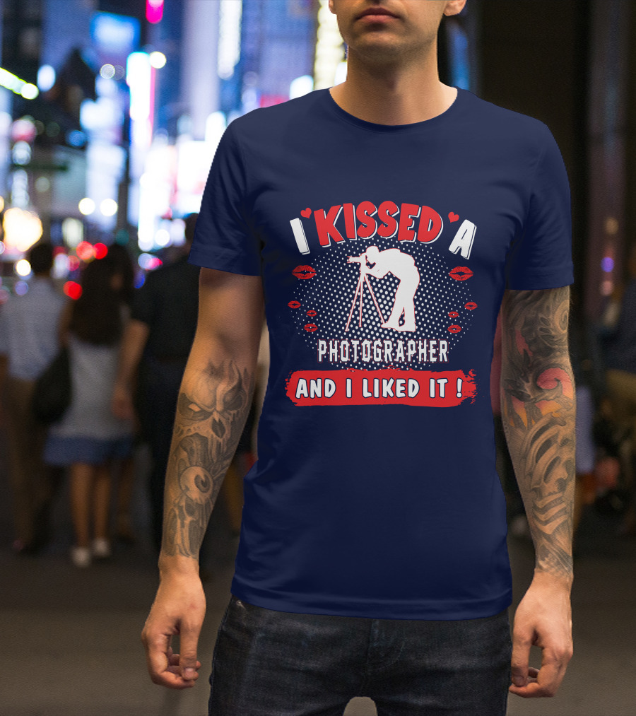 I Kissed A Photographer And I Liked It Camera Lips Dot T-Shirt