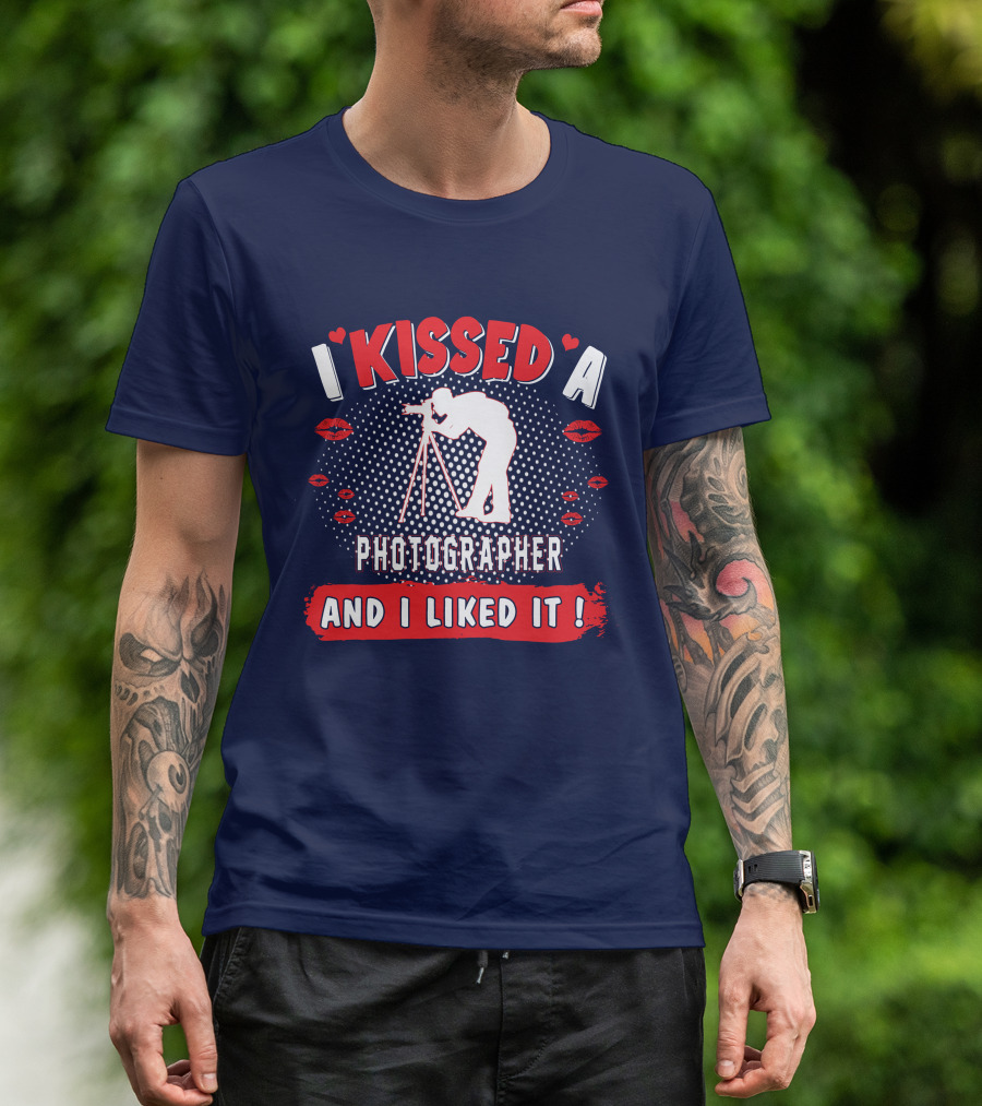 I Kissed A Photographer And I Liked It Camera Lips Dot T-Shirt