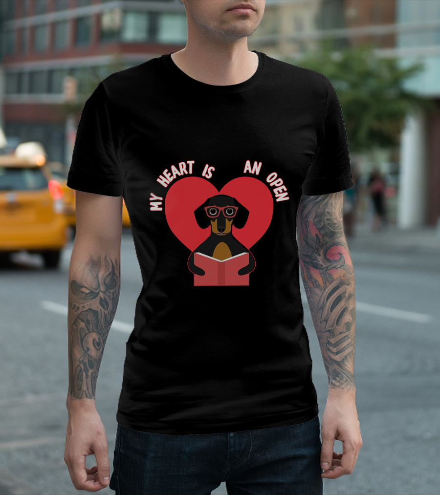 My Heart Is An Open Book Dachshund Valentine's Day Reading T-Shirt