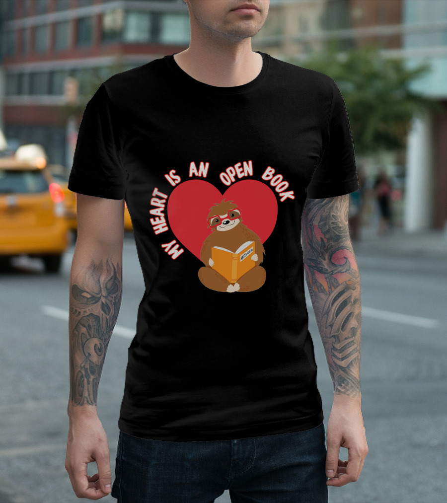 Valentines Day My Heart Is An Open Book Sloth Reading T-Shirt