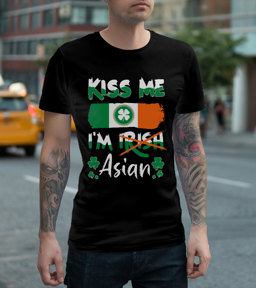 Kiss Me I'm Irish Asian Pride Shamrock Flag T-Shirt