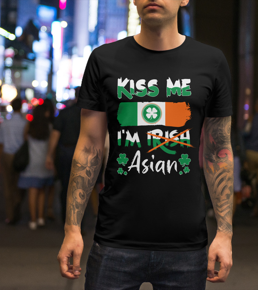 Kiss Me I'm Irish Asian Pride Shamrock Flag T-Shirt