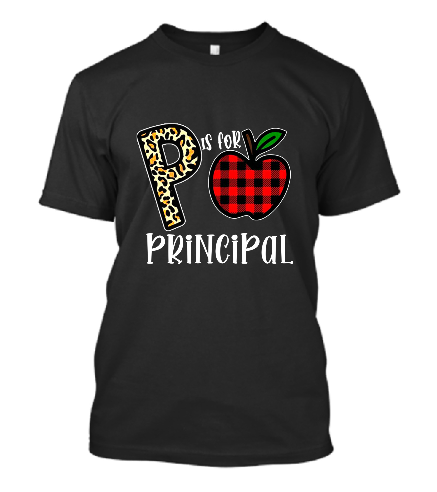 P Is For Principal Leopard Plaid Apple T-Shirt