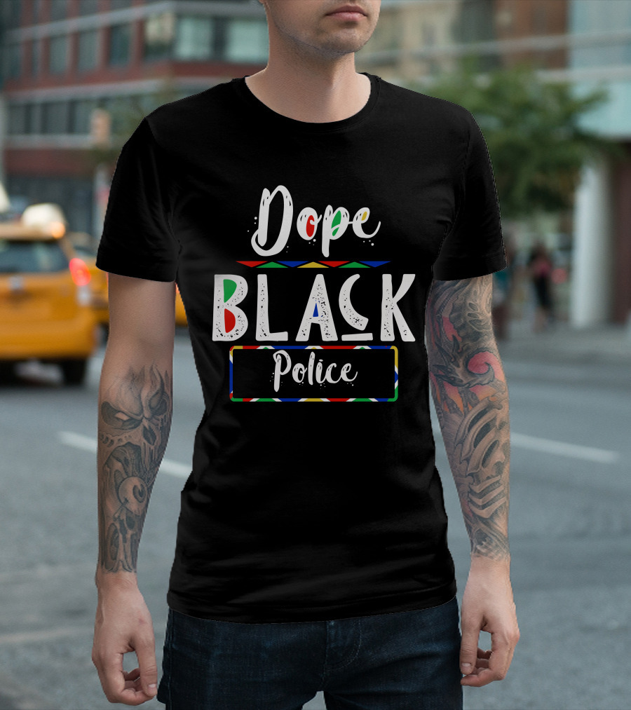 Dope Black Police Red Green Yellow Blue Pattern Border T-Shirt