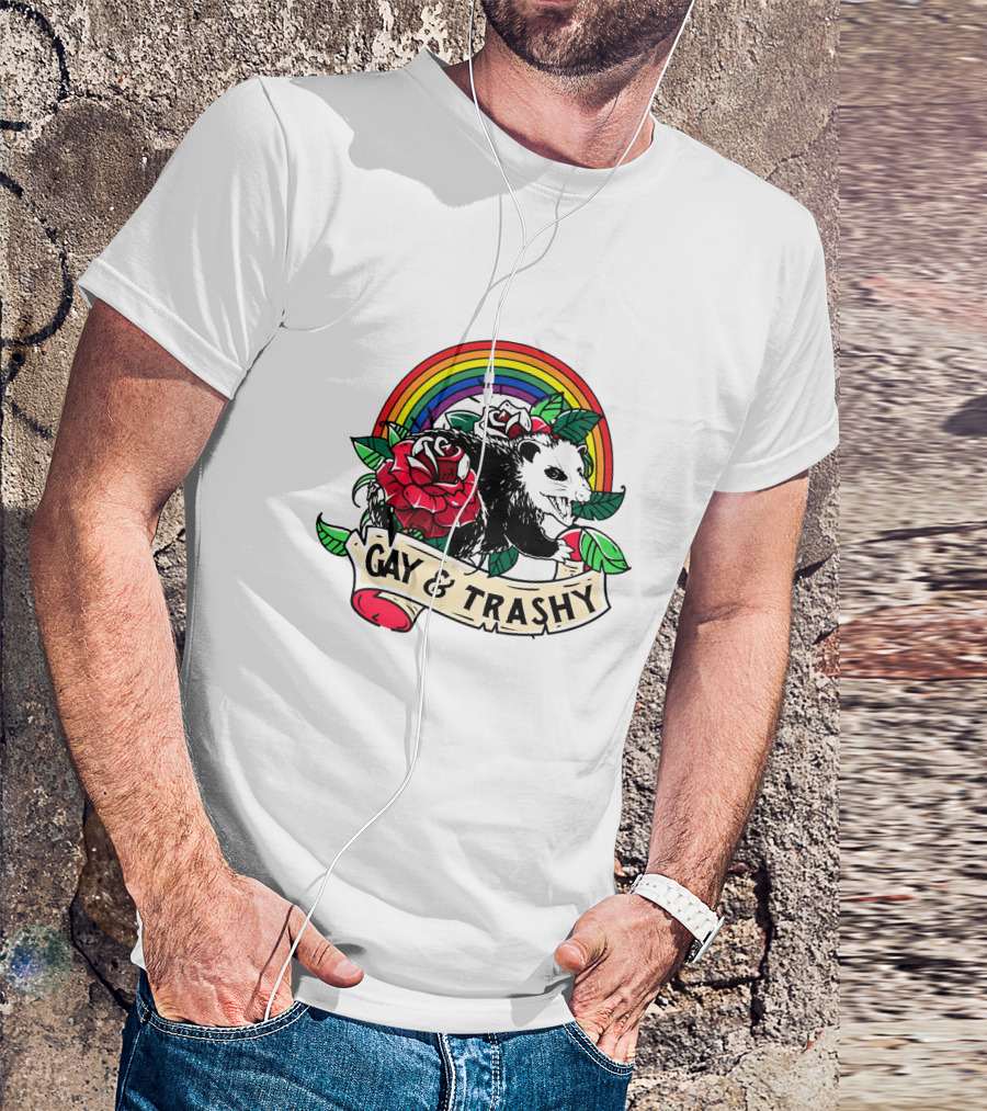 Gay And Trashy Raccoon With Rainbow And Roses T-Shirt