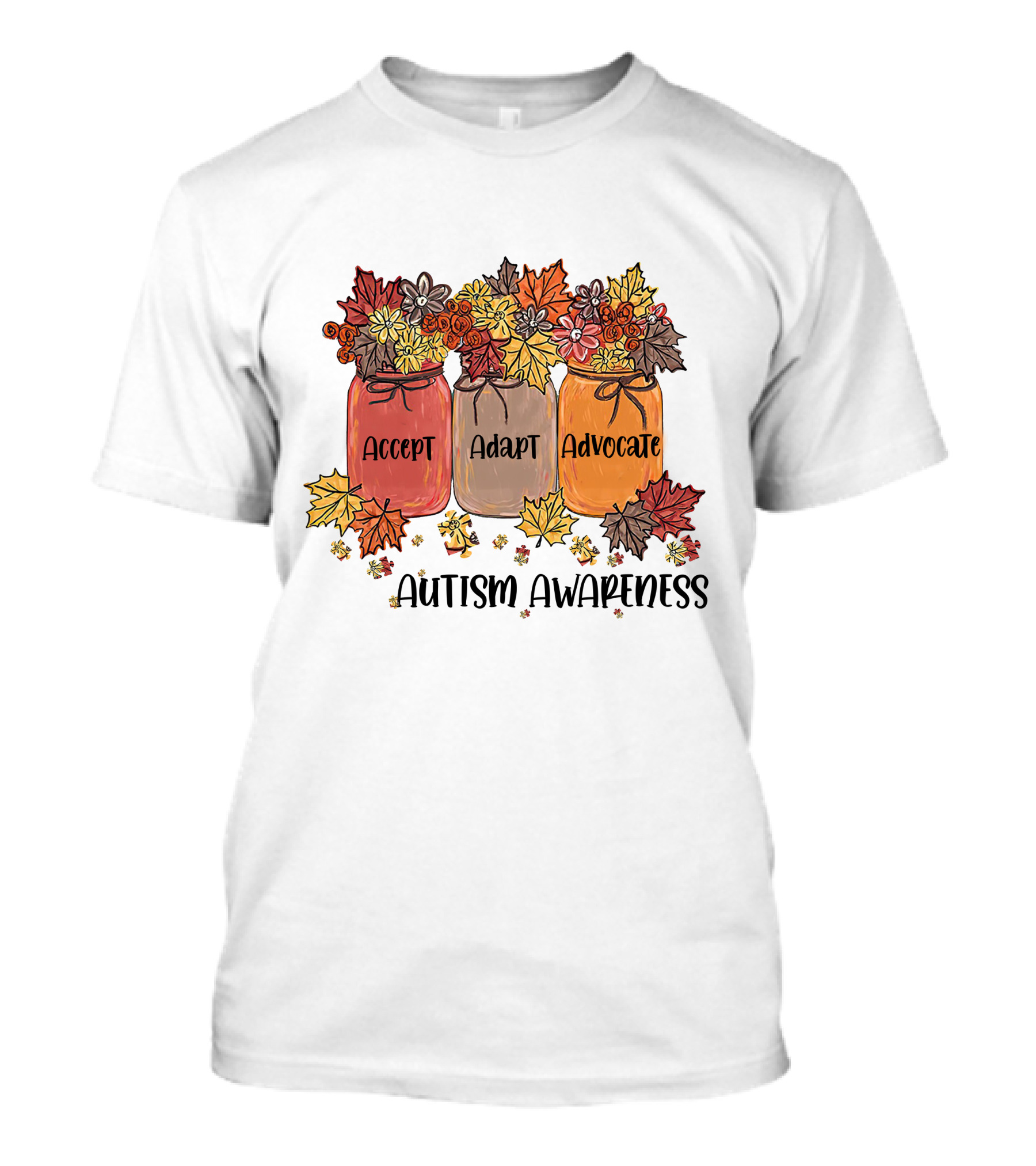 Accept Adapt Advocate Autism Awareness Autumn Flowers And Leaves T-Shirt
