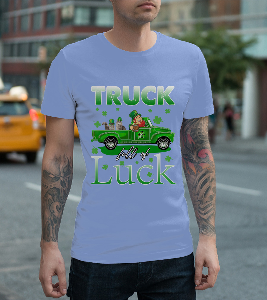 Truck Full of Luck with Leprechaun and Maine Coon Cats T-Shirt