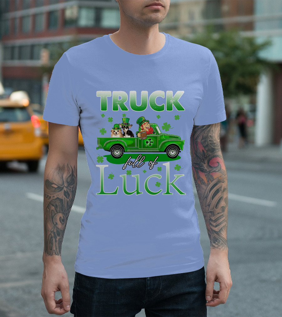 Truck Full Of Luck With Chihuahua And Leprechaun Celebrating St. Patrick's Day T-Shirt