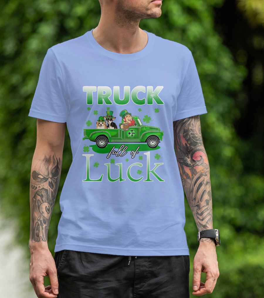Truck Full Of Luck With Chihuahua And Leprechaun Celebrating St. Patrick's Day T-Shirt