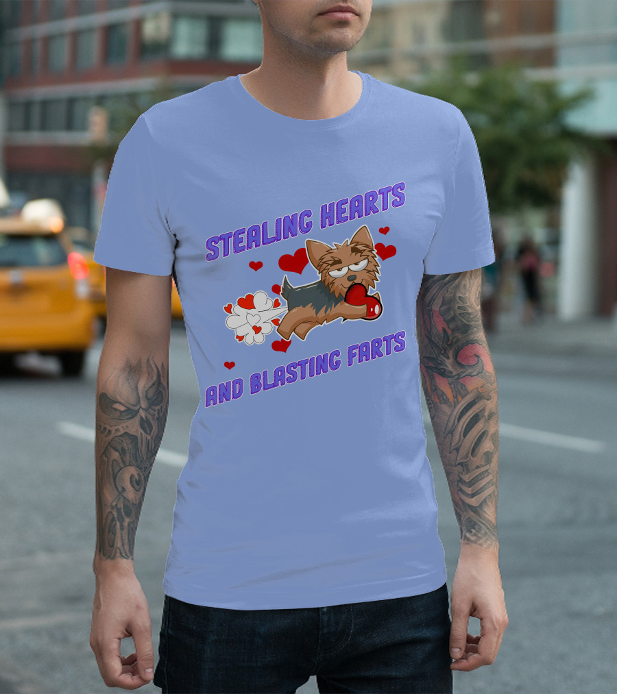 Stealing Hearts And Blasting Farts Yorkshire Terrier With Heart Balloon And Love Burst T-Shirt