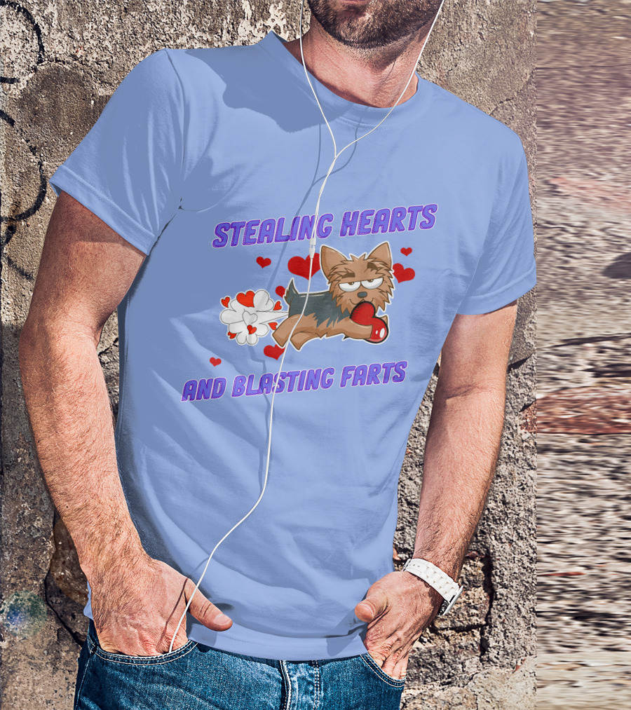 Stealing Hearts And Blasting Farts Yorkshire Terrier With Heart Balloon And Love Burst T-Shirt