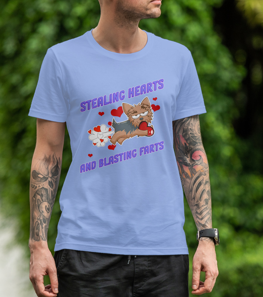 Stealing Hearts And Blasting Farts Yorkshire Terrier With Heart Balloon And Love Burst T-Shirt