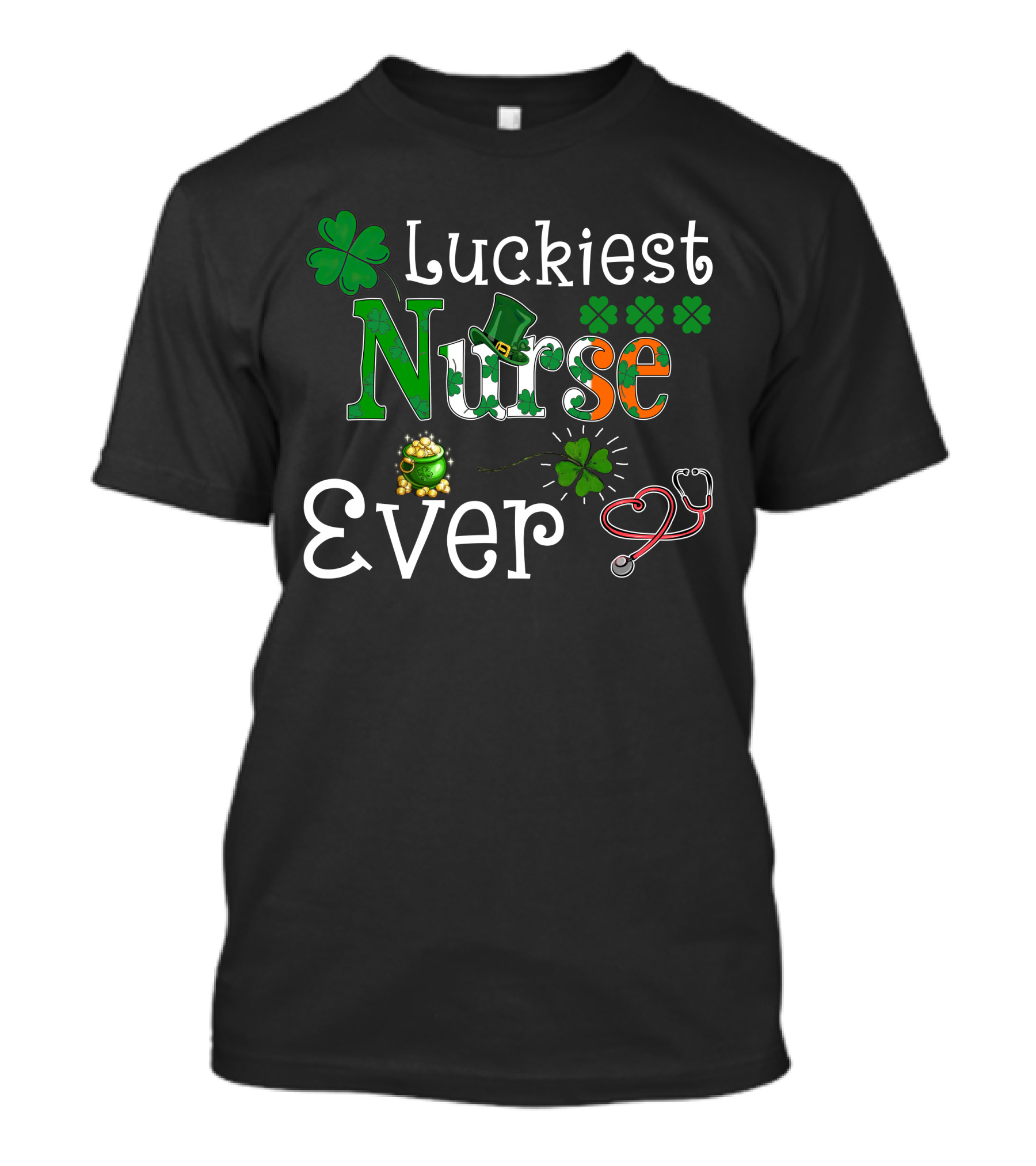 Luckiest Nurse Ever St Patrick's Day Shamrocks And Stethoscope T-Shirt