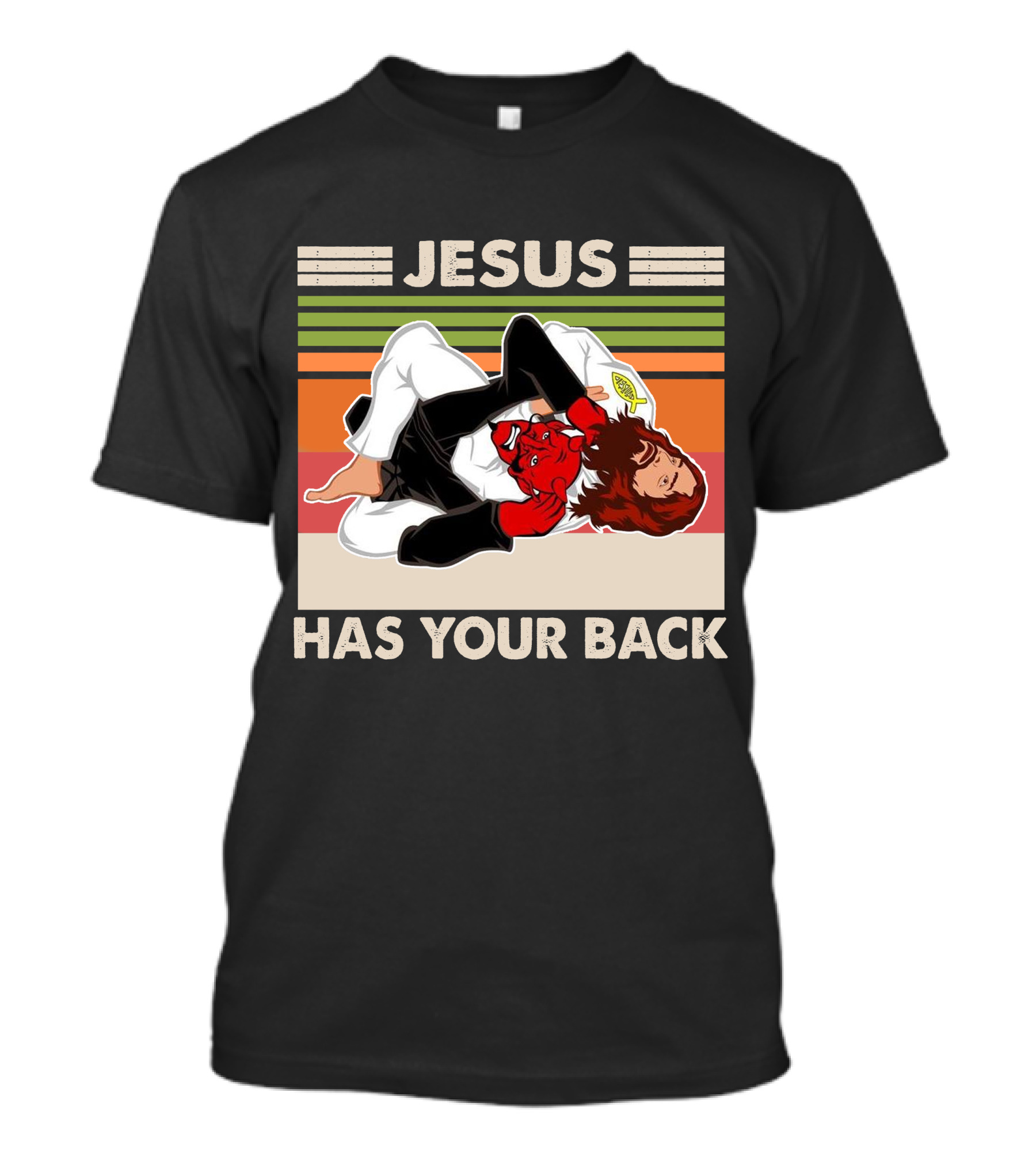 Jiu Jitsu Jesus Has Your Back Martial Arts Stripes T-Shirt